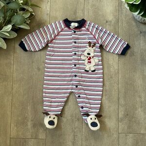 Vintage Baby Boy Outfit First Moments Layette Striped Reindeer Footies One Piece